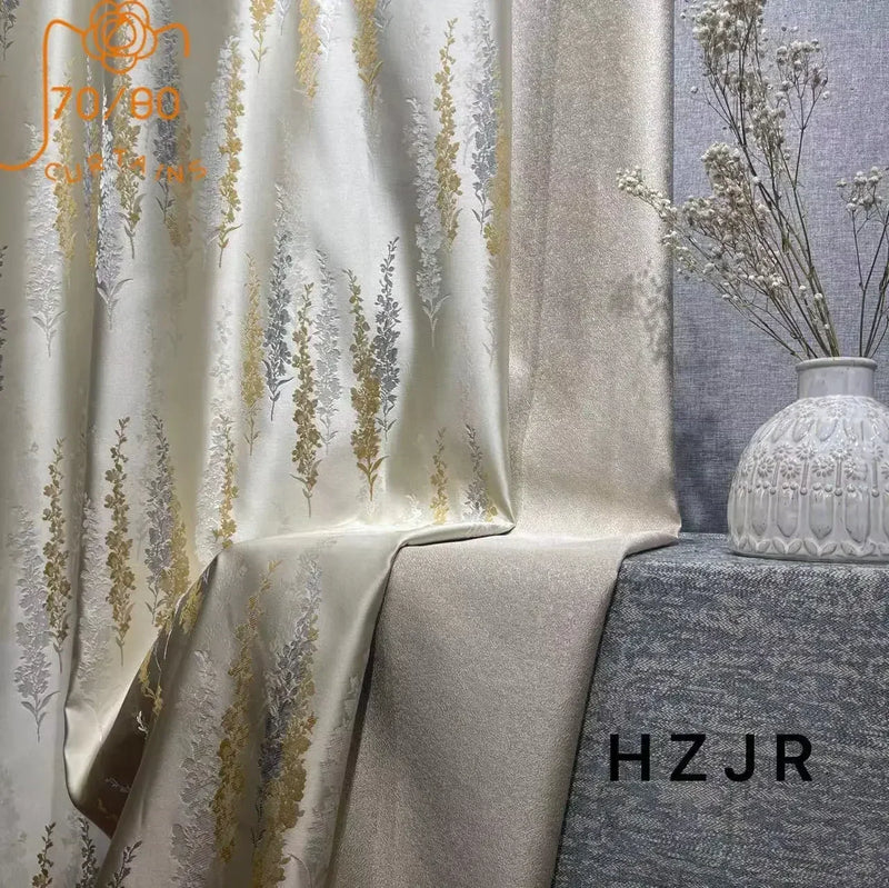 High Precision Lavender Jacquard Beige Curtains for Living Room Bedroom Villa and Home Decoration Customized Products