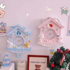 Sanrio Collection Melody Gemini Tamagotchi Kitty Cute Wall Hanging Swing Wall Clock Bedroom Decorative Wall Hanging Ornament