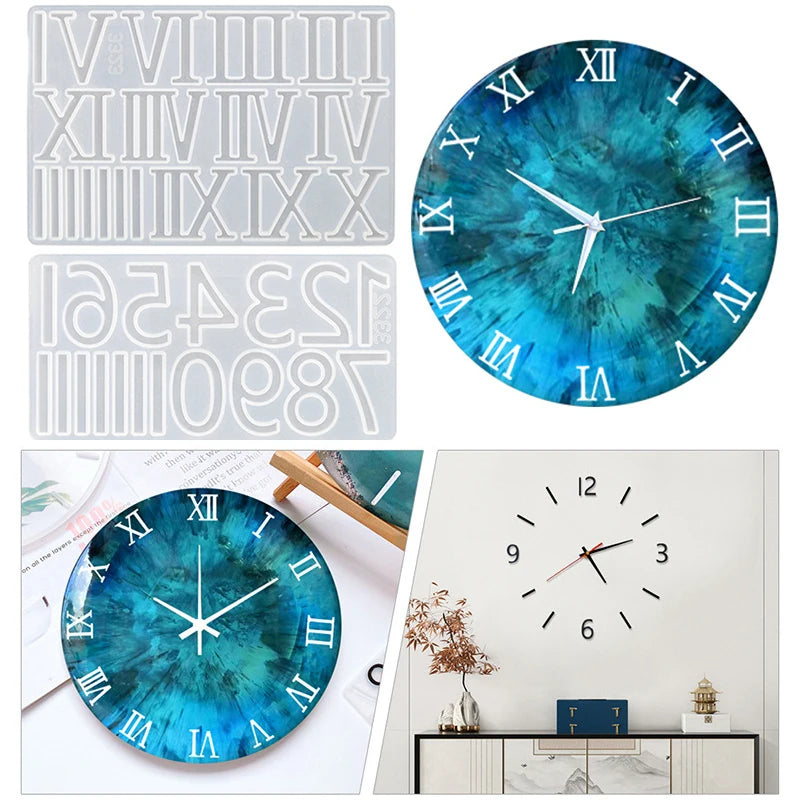 DIY Arabic Roman Number Crystal Epoxy Resin Silicone Mold For Round Clock Making Accessories Handmade Wall Clock Decoration