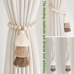 2pcs Wooden Bead Tassel Curtain Tiebacks - No Punching Holdback Clasps for Window Drapery, Living Room Decor - Stylish and Funct